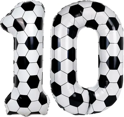 Image de Décoration d'anniversaire sur le thème du football pour un garçon de 10 ans - Ballon anniversaire football pour garçon de 10 ans - Ballon en aluminium sur le thème du football pour garçon de 10 ans