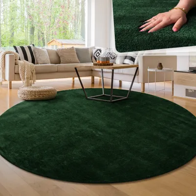 Produktbild von Moderner Wohnzimmer Teppich Kurzflor Waschbar Weich Einfarbig Felloptik Anti-Rutsch Grösse 200 cm Rund