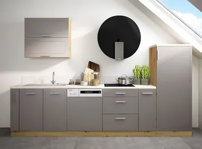 Produktbild von Küchenzeile KVANTUM Mansardenküche 305cm Teilauszug Eiche Artisan beige