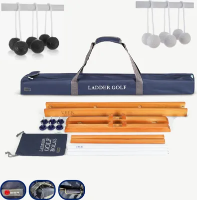 Immagine prodotto di Ubergames - Gioco del golf a scala - Palline da golf morbide - Nero/Bianco - Legno duro - Con borsa