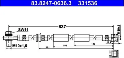 Produktbild von ATE 83.8247-0636.3 Bremsschlauch Vorne für VW Golf VII Schrägheck (5G1, BQ1, BE1, BE2) GOLF VI (5K1) Passat Variant (3G5, CB5) Golf VII Variant