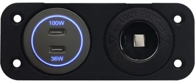 Produktbild von ProRide 12-24V USB-C Autolader 2x Einbau Zigarettenanzünder 100W+36W Blau