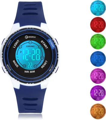 Produktbild von Kinder Digitaluhren,7 Farben LED-Licht Sport Armbanduhr Jungen Wasserdicht Kinderuhr mit Alarm Stoppuhr, Outdoor Armbanduhr für Jungen Mädchen 5-18