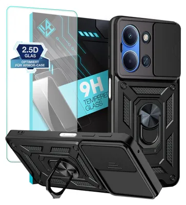 Produktbild von Armor Handyhülle für Xiaomi Redmi 15C mit 9H Displayglas Displayschutz Kameraschutz Handy Panzer Case Cover Schutzhülle Outdoor Farbe: Schwarz
