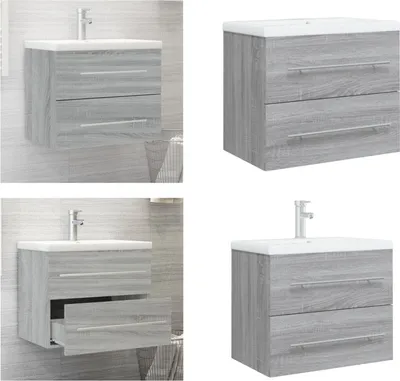 Produktbild von vidaXL Waschbeckenschrank mit Einbaubecken Grau Sonoma Holzwerkstoff - Waschbeckenunterschrank Mit Waschbecken - Waschbeckenunterschränke Mit Waschbecken - Waschbeckenunterschrank - Badezimmerschrank