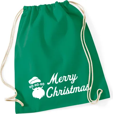 Produktbild von Huuraa Turnbeutel Ho Ho Ho Santa Merry Christmas 12 Liter Kelly Green Baumwolle Rucksack Geschenkidee