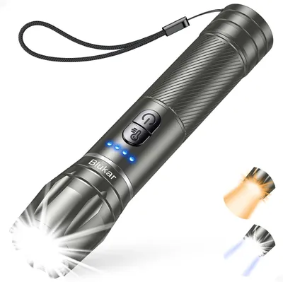 Produktbild von Blukar LED Taschenlampe aufladbar superhell & zoombar, 2 Farbtemperaturen, 10 Modi, IPX6 wasserdicht, lange Akkulaufzeit für Camping Outdoor Notfälle