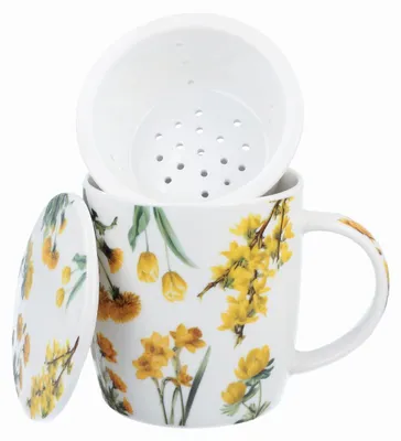 Produktbild von DUO Spring in bloom Becher 400 ml YELLOW FLOWERS mit Teesieb und Deckel, New Bone China Porzellan