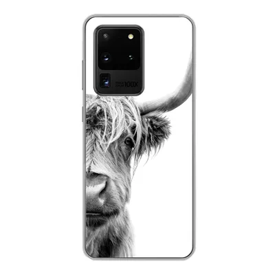 Produktbild von MuchoWow® Handyhülle Schutzhülle Hülle für Samsung Galaxy S20 Ultra Schottischer Highlander - Tiere - Schwarz - Weiß Silikon Softcase Handy Hülle - Karteninhaber