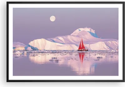 Produktbild von Gerahmtes Poster - Schwarzer Rahmen - Segelschiff Mond Gletscher - 91,5x61 cm - Wand Bild - Wanddeko - Wandbilder - Kunstposter - Wandposter - Bilderrahmen - Bilder - Kunstdruck - P2BAA91x61-4462