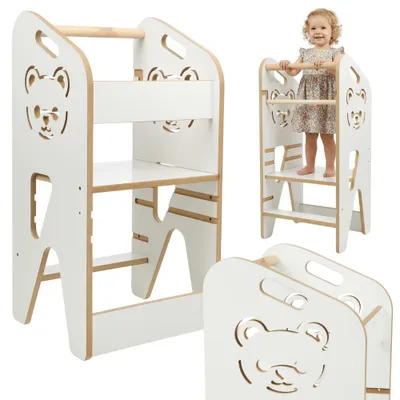 Zdjęcie produktu dla Pomocnik kuchenny VERK.design 80cmzabudowany kitchen helper podest stołek dla dzieci biały miś