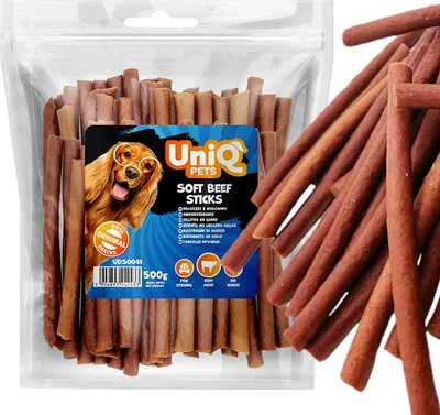 Productafbeelding van Hondensnoepjes, zachte rundvleessticks, UniQ Pets, 500g