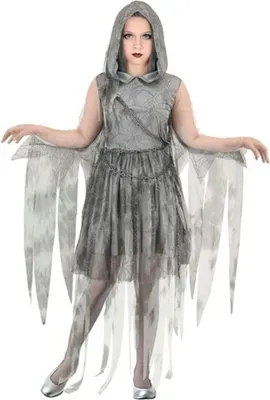 Image de Costume "Esprit fantomatique enchaîné" pour fille | Robe avec capuche et chaîne - Gris Taille : 128
