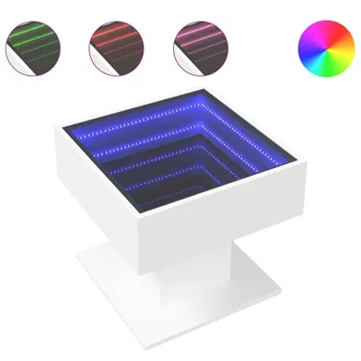 A white LED coffee table with blue lights, shown from a slightly elevated angle.