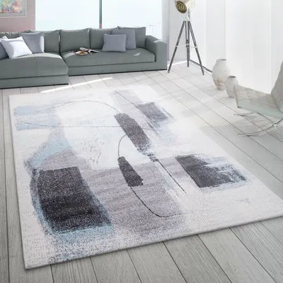 Immagine prodotto di Tappeto soggiorno a pelo corto pastello vintage moderno design astratto turchese grigio dimensioni 80x150 cm