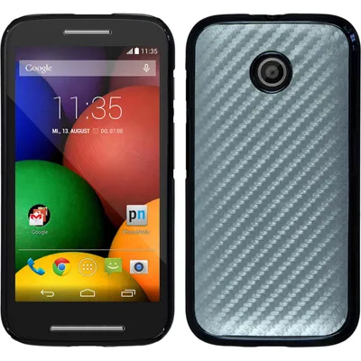 Produktbild von PhoneNatic Case kompatibel mit Motorola Moto E - Hülle silber Carbonoptik Hard-case + 2 Schutzfolien