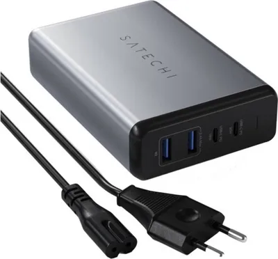 A Satechi 108W Pro Type-C PD Desktop Charger with its power cord.
