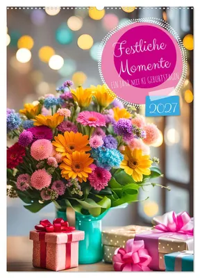 Produktbild von Festliche Momente - Ein Jahr mit KI Geburtstagen (Wandkalender 2027 DIN A2 hoch), CALVENDO Monatskalender