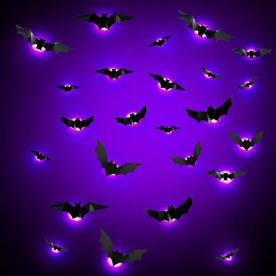 Produktbild von Halloween Deko,24 Stück LED Lila Fledermaus Deko,Wandaufkleber 3D Halloween Deko Set Outdoor,Lampen,Garten Dekorations,Party Deko Sticker