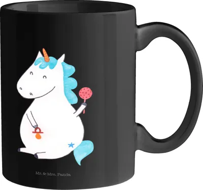 Produktbild von Mr. & Mrs. Panda Kaffeetasse Einhorn Baby - Schwarz - Geschenk, Party, Tasse, Eltern, Becher, Kaffeebecher, Teetasse, Unicorn, Einhörner, Geburtstag, Pott, Mutter