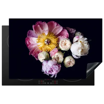 Produktbild von KitchenYeah© Herdabdeckplatte Blumen - Rosa - Pastell , 81x52cm, Küche Deko, Glaskeramikkochfeld Herdabdeckung, Abdeckplatte fùr Kochfeld