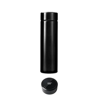 Produktbild von Thermoflasche Schwarz mit Temperaturanzeige 450 ml Isolierflasche Edelstahl Kaffee Tee Thermobecher für Heiß- und Kaltgetränke