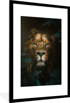 Produktbild von MuchoWow® MuchoWow® Gerahmtes Poster Löwe - Pflanzen - Dschungel 60x90 cm - Poster mit zchwarzem Bilderrahmen - Dekoration - Wandposter Wohnzimmer - Hochwertig