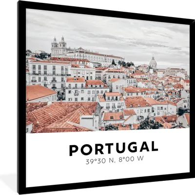 Produktbild von MuchoWow® Gerahmtes Poster Portugal - Lissabon - Häuser 40x40 cm - Poster mit Schwarzem Bilderrahmen Wandposter Rahmen Foto Bilder - Mit Rahmen - Wanddekoration Schlafzimmer