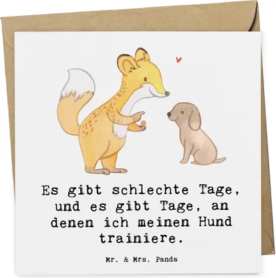 Produktbild von Mr. & Mrs. Panda Grußkarte Fuchs Hundetraining - Weiß - Geschenk, Glückwunschkarte, Klappkarte, Hundeschule, Welpenschule, faltkarte, Hundeerziehung, Hundeprüfung