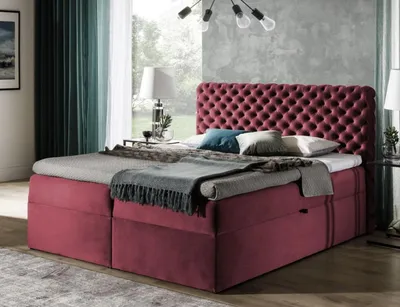 Produktbild von Polsterbett 120x200 CLARITA – Rot + GRATIS Topper