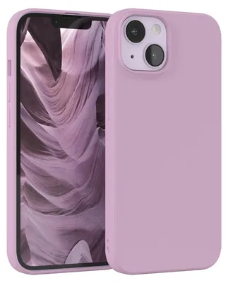 A purple iPhone case is shown from a diagonal angle, with the phone screen visible inside.