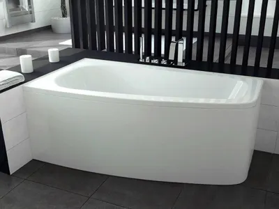 Image de Baignoire asymétrique - 150 x 80 cm - Gauche - avec Tablier - Pieds - Vidage Chrome - LUNA
