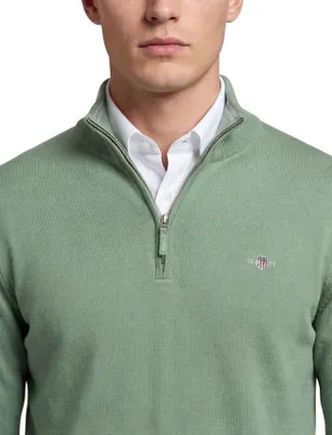Produktbild von Gant Pullover mit halbem Reißverschluss einfarbig grün halber Reißverschluss normale Passform