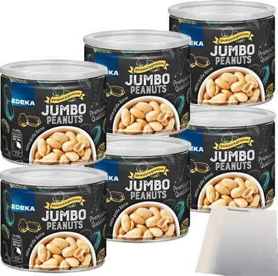 Produktbild von Edeka Jumbo Peanuts Erdnusskerne geröstet und gesalzen 6er Pack (6x200g Dose) + usy Block