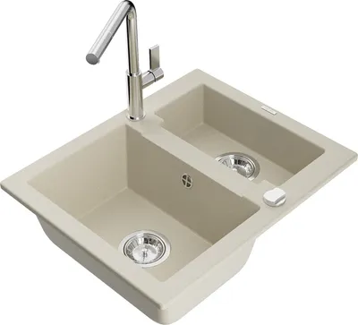 Produktbild von Mexen Carlos 1,5-Becken-Granitspüle mit Mischbatterie Flora, Beige - 6518-69-670401-00