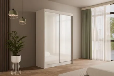 Produktbild von ALTDECOR Kleiderschrank mit Lacobel-Schiebetüren, kugelgelagerte Führungsschienen und Aluminium-Leisten - PEKA - 120 cm Weiß /  Weiß