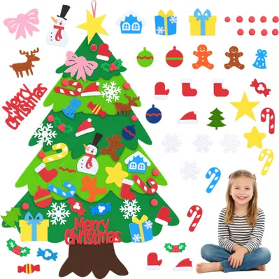 Productafbeelding van XMTECH: Zelfbouw vilten kerstboom met 32 losse decoraties – Creatieve decoratie voor de deur en muur, kerstdecoratie voor thuis, type B