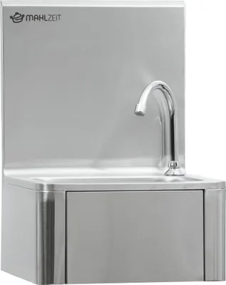 Immagine prodotto di Lavabo in acciaio inox Mahlzeit con comando a ginocchio e dispenser di sapone