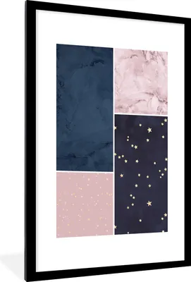 Produktbild von MuchoWow® Gerahmtes Poster Marmor - Sterne - Collage 60x90 cm - Poster mit Schwarzem Bilderrahmen Wandposter Rahmen Foto Bilder - Dekoration - Wandposter Wohnzimmer - Hochwertig