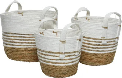 Produktbild von Korb geflochten mit Henkel 24x20cm + 28x24cm + 32x25cm weiß 3er Set