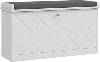 Immagine prodotto di HOMCOM Panca Scarpiera Salvaspazio con Cuscino e Cassetto Ribaltabile per 8 Paia di Scarpe, 80x26x44.5 cm, Bianco
