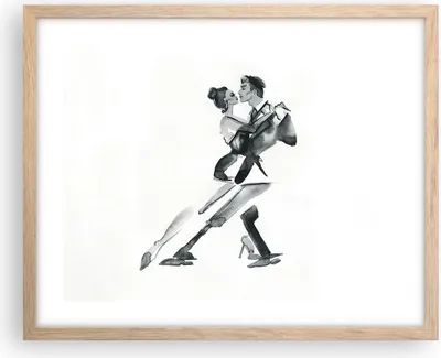 Produktbild von Gerahmtes Poster - Rahmen in heller Eiche - Tango Zeichnen Schwarzweiß - 50x40 cm - Wand Bild - Wanddeko - Wandbilder - Wandposter - Bilderrahmen - Bilder - Kunstdruck - Wandbild - P2NAA50x40-4300
