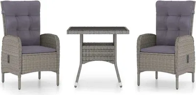 Produktbild von 3-tlg. Garten-Essgruppe Poly Rattan und Glas Grau