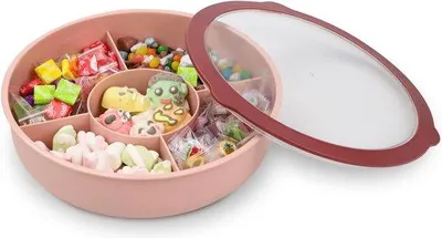 Produktbild von Kunststoff-Snackteller mit 5 Fächern, herstellbar, blau, rosa, grün