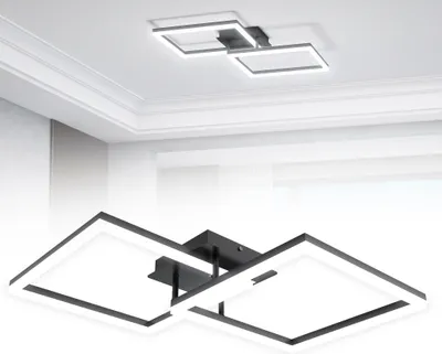 A modern geometric LED ceiling light fixture with multiple square frames, shown mounted on a white ceiling.
