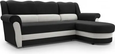 Produktbild von Elegantes Ecksofa mit gewelltem Kopfteil, Ottomane links oder rechts L-förmiges Ecksofa, moderner Stil, elegante Farbkombination, klassisches Design, ideal für jede Einrichtung, Sofa mit Schlaffunktion, großes Bettkasten, Wohnzimmer, Lounge, Wohnzimmergarnitur - Ecksofa Cannes Schwarz + Grau  (Rechts)