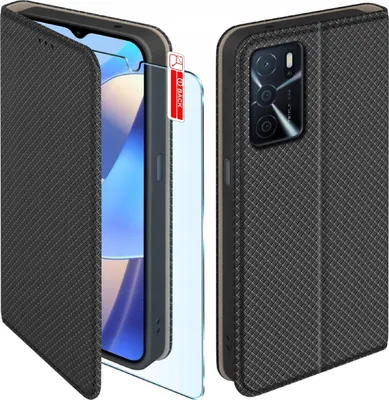 Zdjęcie produktu dla Etui z klapką do Oppo A16 | A16s Zamykane Czarne Futerał + Szkło 9H