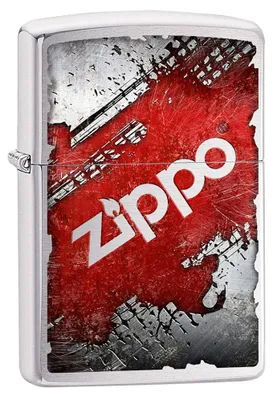 Produktbild von Zippo Sturmfeuerzeug Brushed Chrome Logo Design Nachfüllbar Windfest Geschenkbox