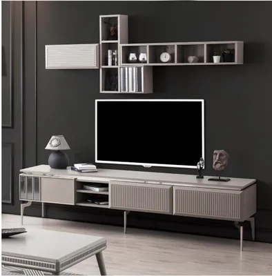 Produktbild von Sideboard RTV Lowboard Regale TV Ständer Schrank Holz Grau Wohnwand