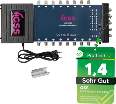 Produktbild von GSS 9/16 Multischalter für Quattro & Quad LNB, Multiswitch für 2 Satelliten & 16 Teilnehmer komplett (TV, Sat-Receiver), Matrix, HD 4K UHD, für Satellitenschüsseln Sat Anlage